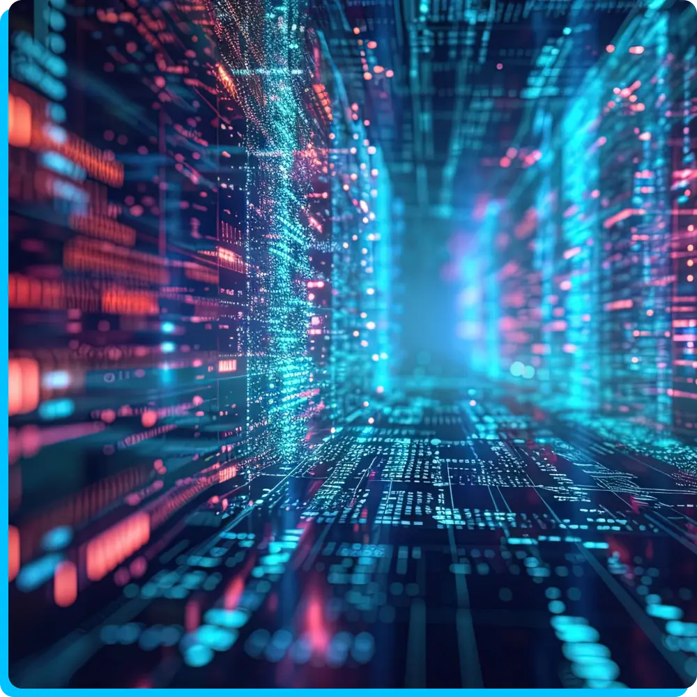 Visibility Innenleben eines Datenkabels mit blaue und rote Neonfarben abstrakt dargestellt.